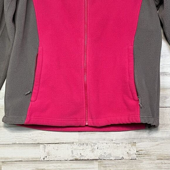North Face Full Zip Pink Gray Fleece Jacket Logo Pocket Mock Collar Size Large - Picture 3 of 9